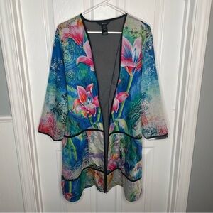 Ali Miles Open Front Floral Art to Wear Artsy Kimono Jacket Vibrant Colorful XL